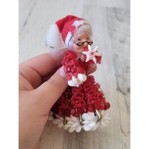Beaded red Mrs Claus ornament Xmas decor handmade